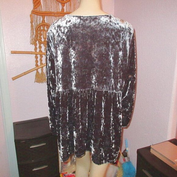 Velvet Embroidered Babydoll Tunic Top Size XL Lace Up Renaissance Fairy Peasant - Picture 9 of 12